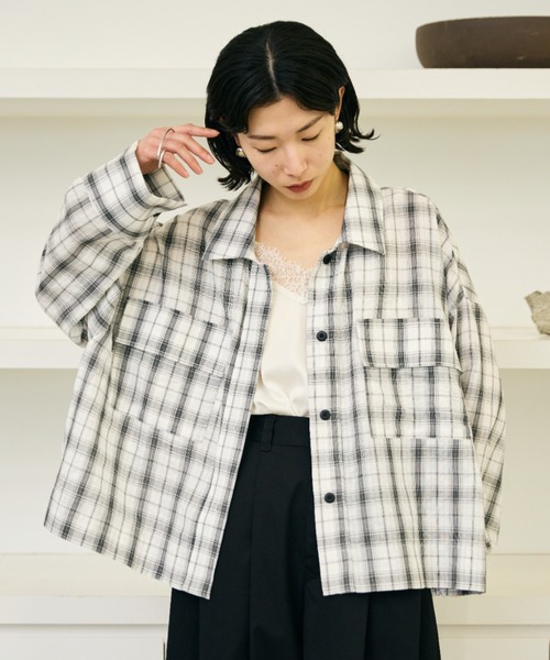 AIC.（エーアイシー）の「シアサッカーチェックオーバーシャツ（シャツ/ブラウス・レディース・ブラック/オフホワイト・FREE）」の10枚目の写真