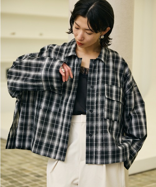 AIC.（エーアイシー）の「シアサッカーチェックオーバーシャツ（シャツ/ブラウス・レディース・ブラック/オフホワイト・FREE）」の20枚目の写真