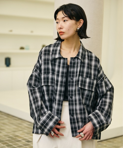 AIC.（エーアイシー）の「シアサッカーチェックオーバーシャツ（シャツ/ブラウス・レディース・ブラック/オフホワイト・FREE）」の21枚目の写真