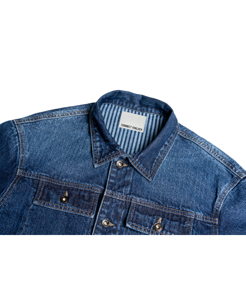CONNECT KINLOCH（コネクトキンロック）の「ジャカードストライプストレートトラッカー[ブルー]（デニムジャケット・メンズ・ブルー・SMALL/MEDIUM/LARGE）」の2枚目の写真
