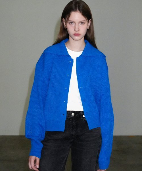 Cotton Calla Ribbed Knit Cardigan (Blue)