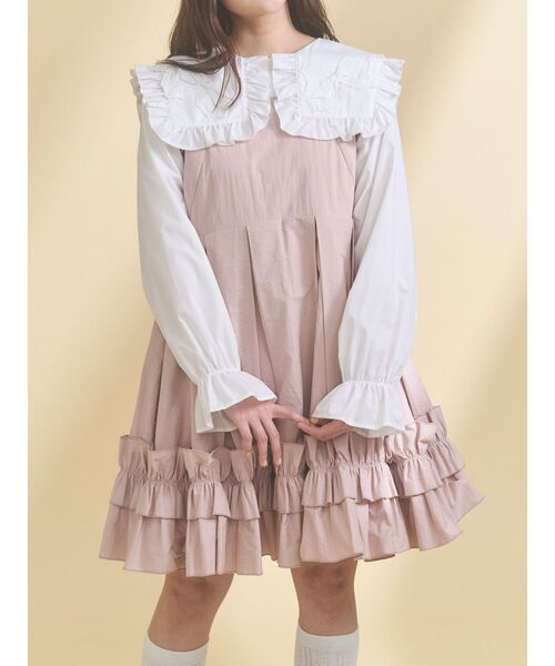 merry jenny（メリージェニー）の「タックフリルミニワンピース（ワンピース・レディース・ピンク/チャコールグレー/アイボリー・FREE）」の3枚目の写真