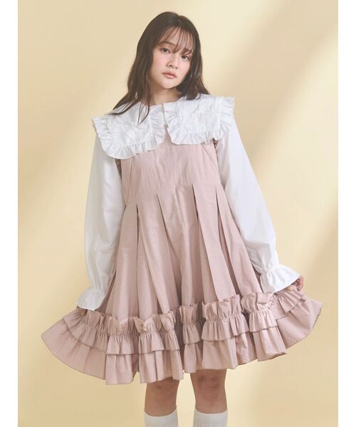 merry jenny（メリージェニー）の「タックフリルミニワンピース（ワンピース・レディース・ピンク/チャコールグレー/アイボリー・FREE）」の7枚目の写真