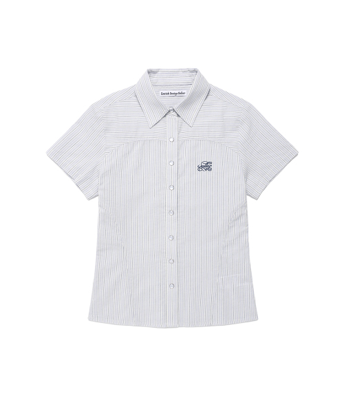 Cavish(カビシ)の「W STRIPED HALF SLEEVE SHIRT BLUE(CV2FMFW362A)(シャツ/ブラウス・レディース・ブルー・FREE)」の1枚目の写真