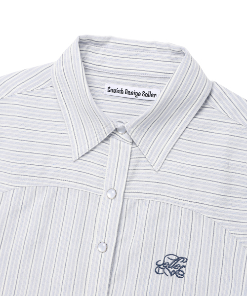 Cavish(カビシ)の「W STRIPED HALF SLEEVE SHIRT BLUE(CV2FMFW362A)(シャツ/ブラウス・レディース・ブルー・FREE)」の3枚目の写真