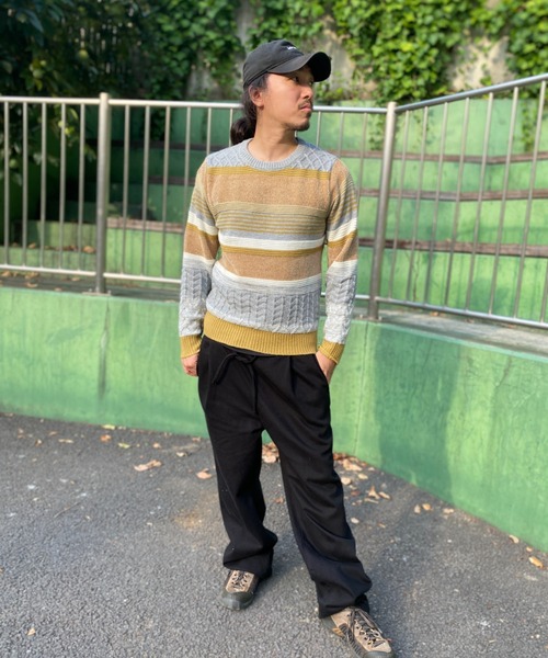 NO NEED(ノーニード)の「モールミックスボーダーニット(ニット/セーター・メンズ・グリーン/ベージュ・M)」の13枚目の写真