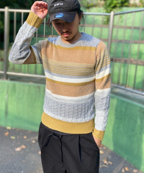 NO NEED(ノーニード)の「モールミックスボーダーニット(ニット/セーター・メンズ・グリーン/ベージュ・M)」の18枚目の写真