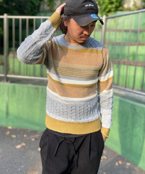 NO NEED(ノーニード)の「モールミックスボーダーニット(ニット/セーター・メンズ・グリーン/ベージュ・M)」の17枚目の写真