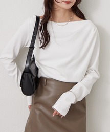 【4色展開/伸縮性◎】チャーム付きオフショルリブロングTシャツ