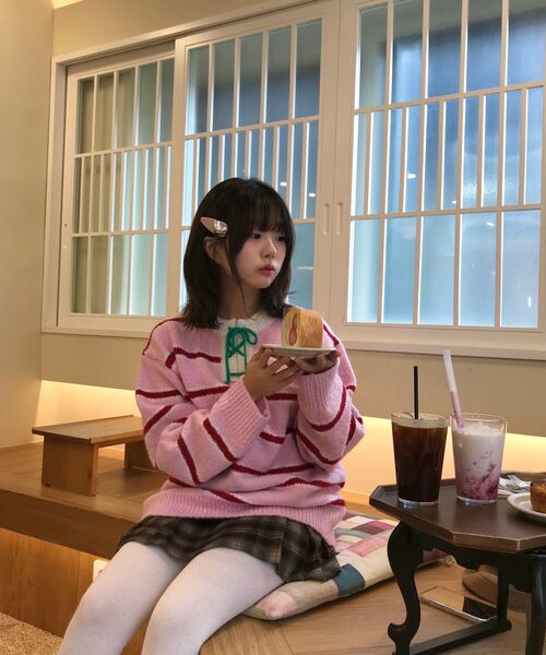 WaiKei(ワイケイ)の「ストライプブークルニットピンク(ニット/セーター・レディース・その他・1/2)」の2枚目の写真