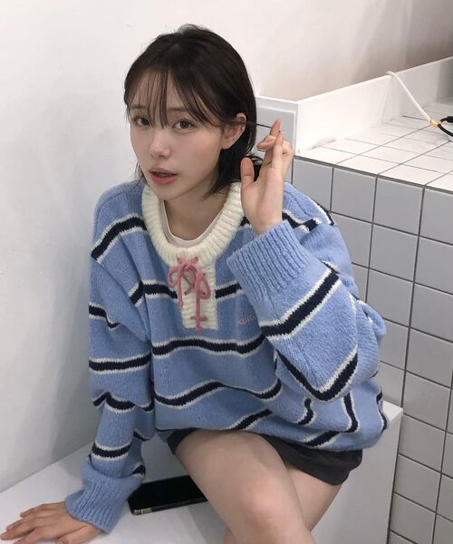 WaiKei(ワイケイ)の「ストライプブークルニットピンク(ニット/セーター・レディース・その他・1/2)」の7枚目の写真