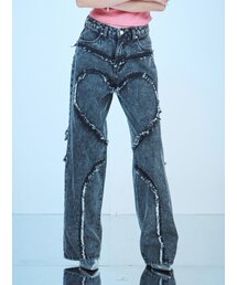 ハートアイスウォッシュデニムパンツ (GY)