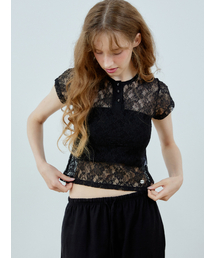 HHIPS（ダブルヒップス）の「Lace short-sleeved T-shirt (Black)（Tシャツ/カットソー）」