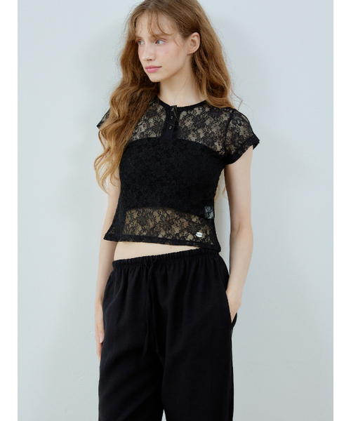 HHIPS(ダブルヒップス)の「Lace short-sleeved T-shirt (Black)(Tシャツ/カットソー・レディース・その他・FREE)」の2枚目の写真
