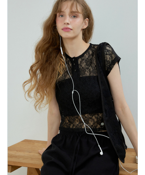 HHIPS(ダブルヒップス)の「Lace short-sleeved T-shirt (Black)(Tシャツ/カットソー・レディース・その他・FREE)」の3枚目の写真