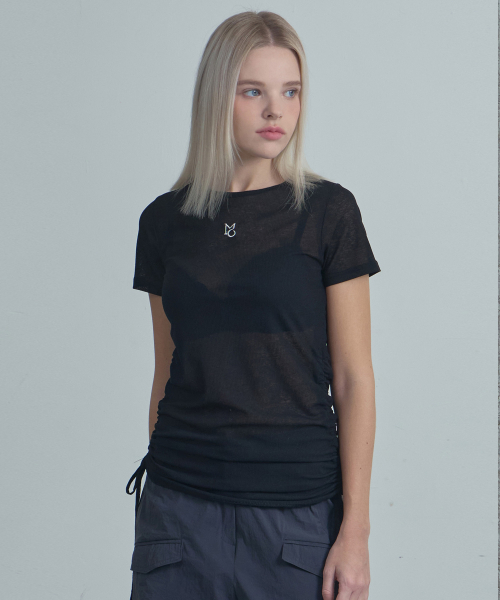 MOIREMOA(モアレモア)の「SeeThrough String T-Shirt-Black(Tシャツ/カットソー・レディース・ブラック・FREE)」の2枚目の写真