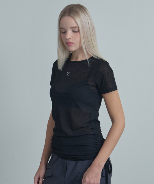 MOIREMOA(モアレモア)の「SeeThrough String T-Shirt-Black(Tシャツ/カットソー・レディース・ブラック・FREE)」の3枚目の写真