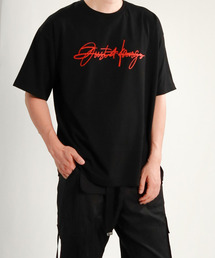 レッドビッグロゴオーバーサイズブラック半袖Tシャツ