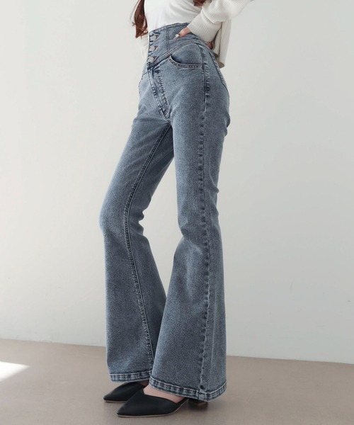 WEGO(ウィゴー)の「WEGO/【26年春夏新作】ハイウエストストレッチフレアデニムパンツ(デニムパンツ・レディース・コバルトブルー/ブラック系その他/スカイブルー/ブラック系2・SMALL/X-SMALL/MEDIUM)」の1枚目の写真