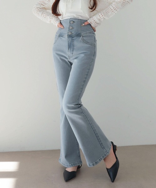 WEGO/【26年春夏新作】ハイウエストストレッチフレアデニムパンツ
