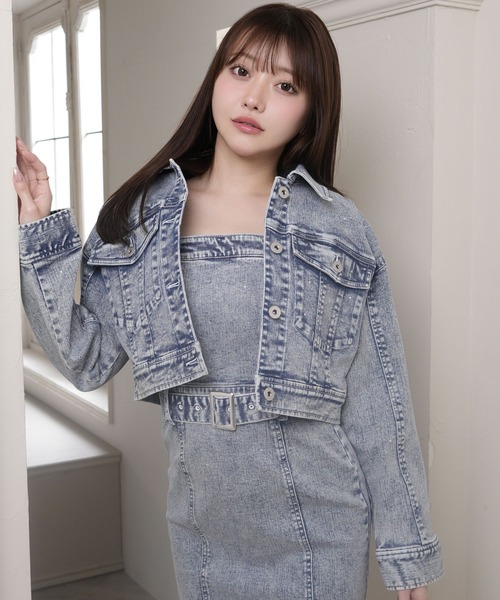 LIPSERVICE（リップサービス）の「Jewelデニムクロップドジャケット（デニムジャケット・レディース・ブルー系その他2/グレー・M/S）」の2枚目の写真
