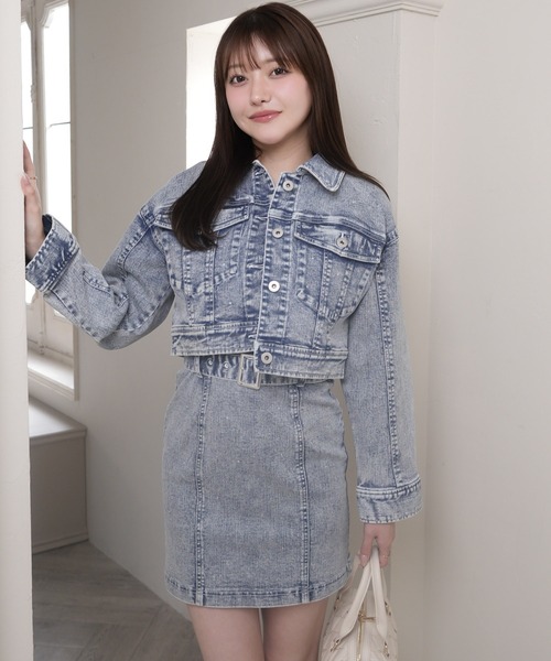 LIPSERVICE（リップサービス）の「Jewelデニムクロップドジャケット（デニムジャケット・レディース・ブルー系その他2/グレー・M/S）」の3枚目の写真