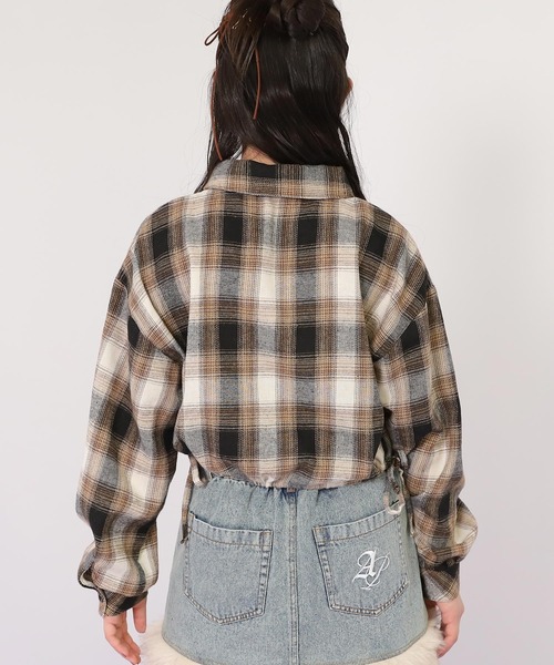 ANAP GｉRL（アナップガール）の「サイドシャーリングチェックシャツ（シャツ/ブラウス・キッズ・ブラウン/ブラック・M/S/XS）」の18枚目の写真