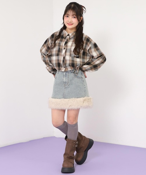 ANAP GｉRL（アナップガール）の「サイドシャーリングチェックシャツ（シャツ/ブラウス・キッズ・ブラウン/ブラック・M/S/XS）」の20枚目の写真