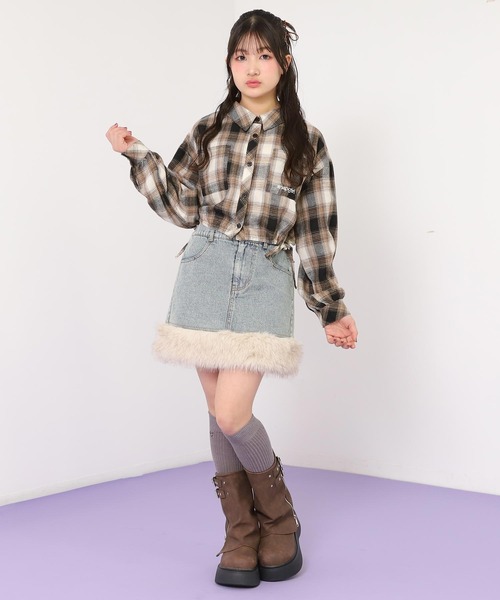 ANAP GｉRL（アナップガール）の「サイドシャーリングチェックシャツ（シャツ/ブラウス・キッズ・ブラウン/ブラック・M/S/XS）」の19枚目の写真