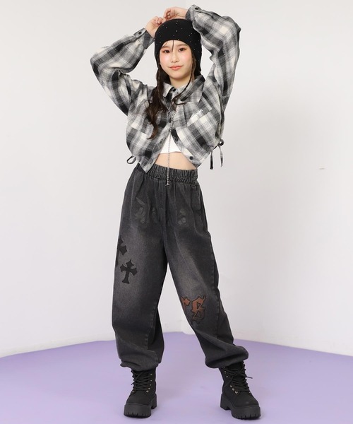 ANAP GｉRL（アナップガール）の「サイドシャーリングチェックシャツ（シャツ/ブラウス・キッズ・ブラウン/ブラック・M/S/XS）」の6枚目の写真
