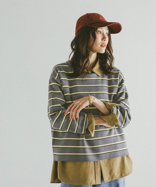 GLOBAL WORK（グローバルワーク）の「スウェットライクボーダープルオーバー/601626（ニット/セーター・レディース・グレー/アイボリー/ライトブルー・MEDIUM/LARGE）」の3枚目の写真