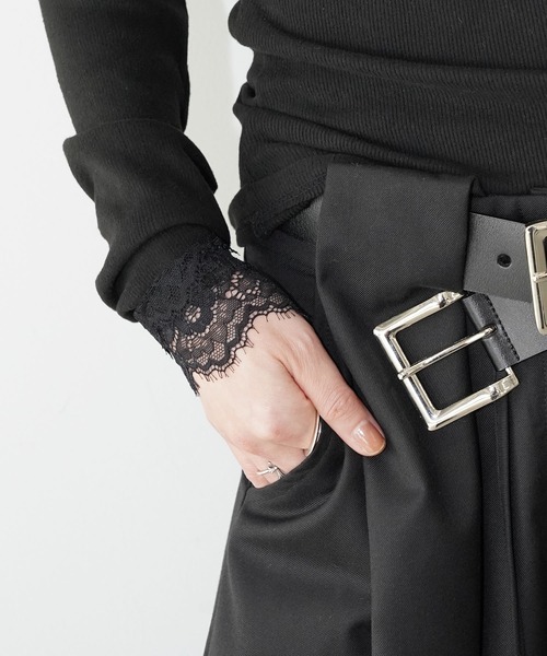 chuclla（チュクラ）の「レーストリム Vネックトップス chw26s034（Tシャツ/カットソー・レディース・ブラック/ホワイト・FREE）」の8枚目の写真