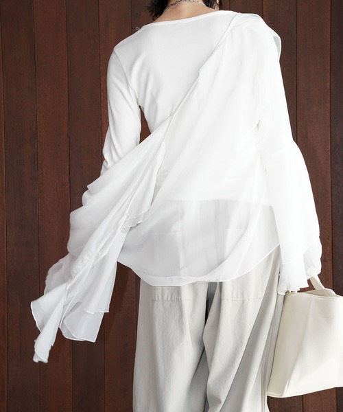 chuclla（チュクラ）の「レーストリム Vネックトップス chw26s034（Tシャツ/カットソー・レディース・ブラック/ホワイト・FREE）」の14枚目の写真