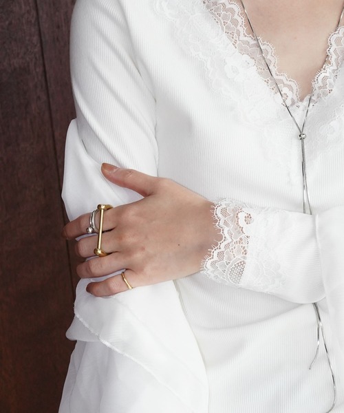 chuclla（チュクラ）の「レーストリム Vネックトップス chw26s034（Tシャツ/カットソー・レディース・ブラック/ホワイト・FREE）」の16枚目の写真