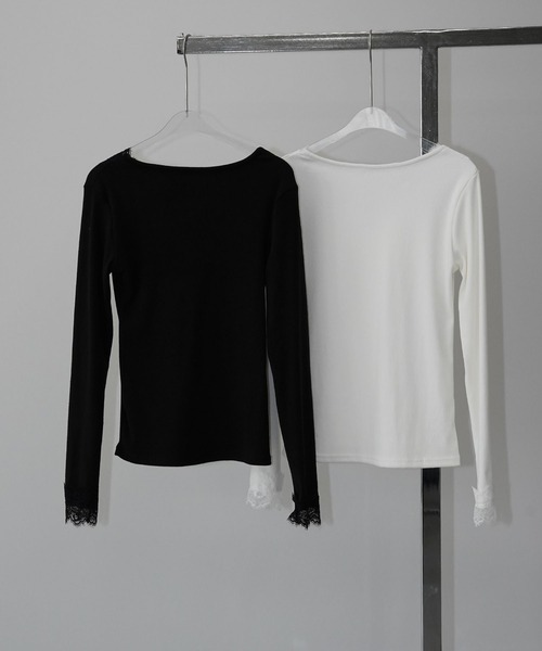 chuclla（チュクラ）の「レーストリム Vネックトップス chw26s034（Tシャツ/カットソー・レディース・ブラック/ホワイト・FREE）」の20枚目の写真