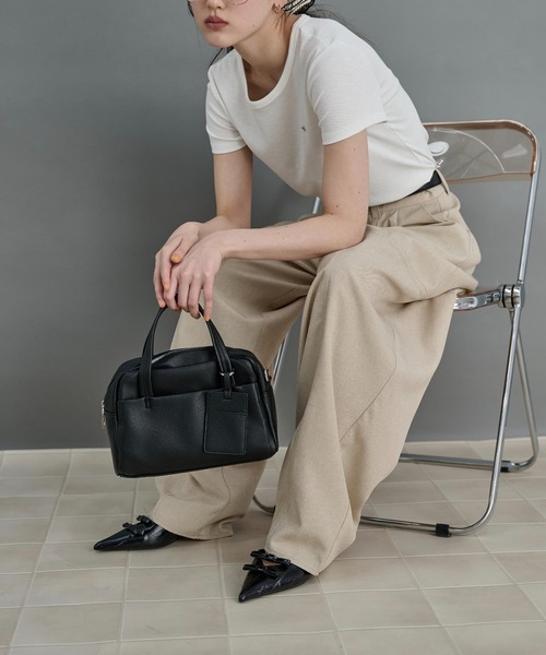 LOSCa(ロスカ)の「ウエストベルト付きカーブパンツ(スラックス・レディース・ウィート/チャコールグレー・S/M)」の11枚目の写真