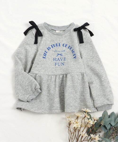 apres les cours（アプレレクール）の「【WEB限定】肩リボンペプラムトレーナー_ジュニア対応（スウェット・キッズ・ピンク/レッド/アイボリー/ブルー/グレー・90/130/140/80/110/100/120）」の3枚目の写真