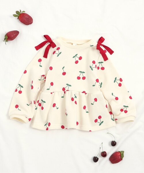 apres les cours（アプレレクール）の「【WEB限定】肩リボンペプラムトレーナー_ジュニア対応（スウェット・キッズ・ピンク/レッド/アイボリー/ブルー/グレー・90/130/140/80/110/100/120）」の2枚目の写真