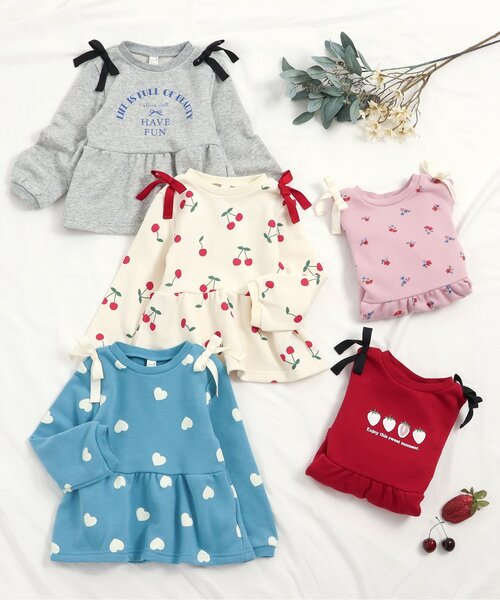 apres les cours（アプレレクール）の「【WEB限定】肩リボンペプラムトレーナー_ジュニア対応（スウェット・キッズ・ピンク/レッド/アイボリー/ブルー/グレー・90/130/140/80/110/100/120）」の6枚目の写真