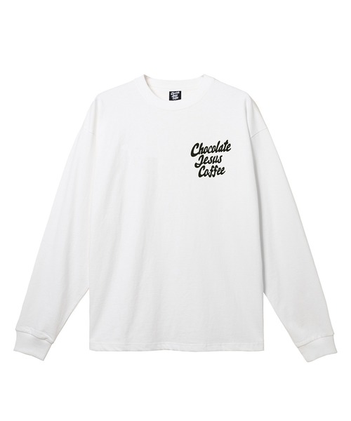 Chocolate Jesus Coffee(チョコレートジーザスコーヒー)の「COFFEE LOGO LS TEE(Tシャツ/カットソー・メンズ・ブラウン/ホワイト×グリーン/ブラック/ブラック×イエロー/ホワイト・MEDIUM/LARGE/X-LARGE/XX-LARGE/SMALL)」の1枚目の写真