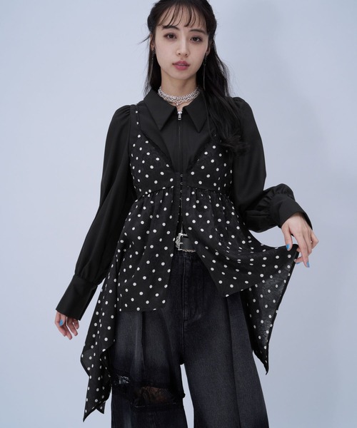 HARE(ハレ)の「2Pドットキャミソール/ショートシャツ(HARE)(シャツ/ブラウス・レディース・ブラック/ホワイト・FREE)」の2枚目の写真