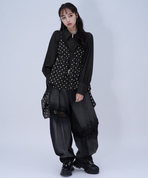 HARE(ハレ)の「2Pドットキャミソール/ショートシャツ(HARE)(シャツ/ブラウス・レディース・ブラック/ホワイト・FREE)」の4枚目の写真