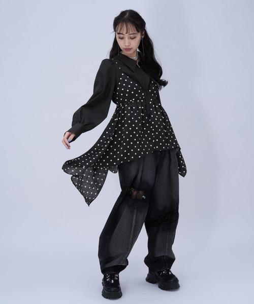 HARE(ハレ)の「2Pドットキャミソール/ショートシャツ(HARE)(シャツ/ブラウス・レディース・ブラック/ホワイト・FREE)」の5枚目の写真