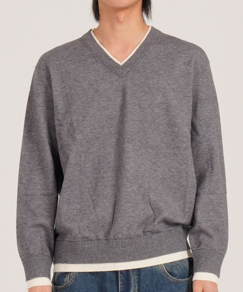 BUTTON SEOUL(ボタンソウル)の「ウールブレンドレイヤードVネックニット(グレー)(ニット/セーター・メンズ・その他・LARGE/X-LARGE/MEDIUM)」の2枚目の写真