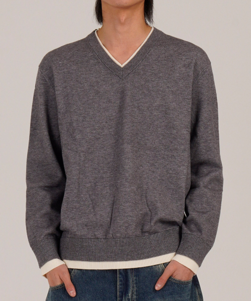 BUTTON SEOUL(ボタンソウル)の「ウールブレンドレイヤードVネックニット(グレー)(ニット/セーター・メンズ・その他・LARGE/X-LARGE/MEDIUM)」の7枚目の写真