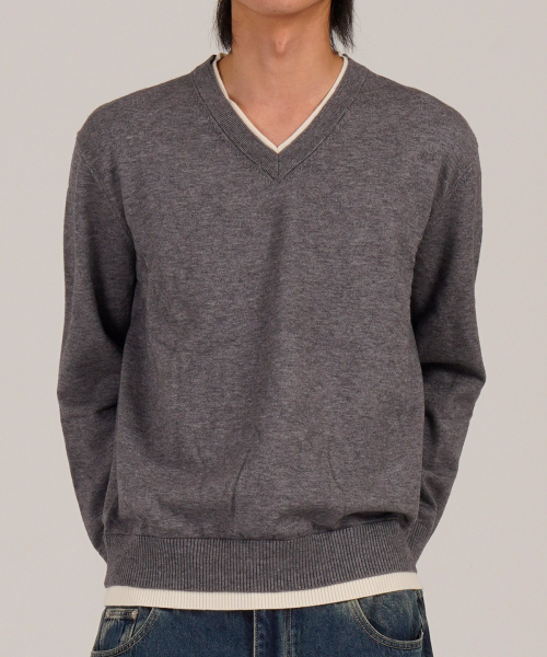BUTTON SEOUL(ボタンソウル)の「ウールブレンドレイヤードVネックニット(グレー)(ニット/セーター・メンズ・その他・LARGE/X-LARGE/MEDIUM)」の8枚目の写真
