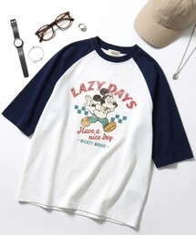 2026SS Disney/ディズニー ミッキー フロント/バックプリント ラグラン5分袖Tシャツ