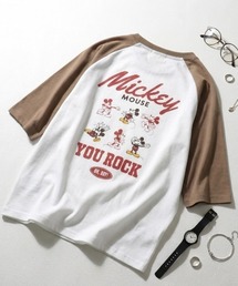 2026SS Disney/ディズニー ミッキー フロント/バックプリント ラグラン5分袖Tシャツ