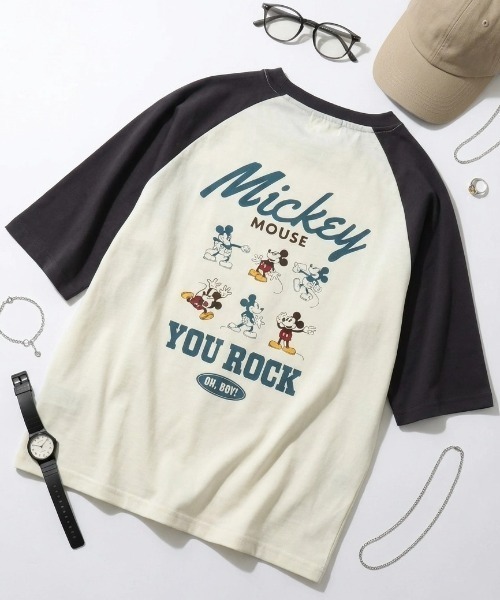 Disney（ディズニー）の「2026SS Disney/ディズニー ミッキー フロント/バックプリント ラグラン5分袖Tシャツ（Tシャツ/カットソー・レディース・ホワイト系その他/クリーム/アッシュグレー/オフホワイト・L/M）」の4枚目の写真