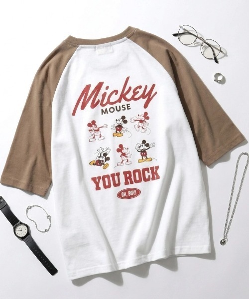Disney（ディズニー）の「2026SS Disney/ディズニー ミッキー フロント/バックプリント ラグラン5分袖Tシャツ（Tシャツ/カットソー・レディース・ホワイト系その他/クリーム/アッシュグレー/オフホワイト・L/M）」の9枚目の写真